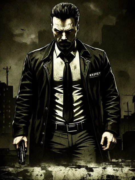 Max Payne, noir,, complex background, stuff in the background, highly detailed, (gloomy:1.3), dark, dimmed, hdr, vignette, grimy, (slate atmosphere:0.8)