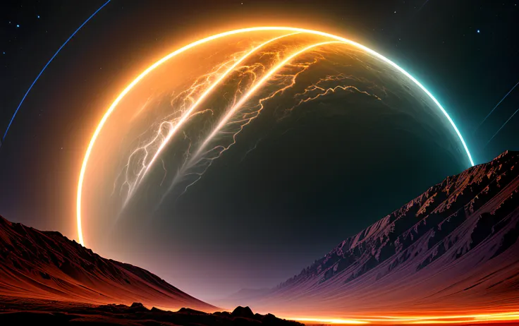 lightning storm on saturn, planet on main, low angle, (universe:1.2), (intricate details:1.22), hdr, (intricate details, hyperdetailed:1.2), whole body, cinematic, intense, cinematic composition, cinematic lighting, (rim lighting:1.3), color grading, focused,