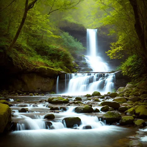 (best quality,masterpeace),(perfect composition), the golden ratio, model shot,(immersive details),
A long exposure shot of a waterfall, with the water flowing smoothly and the surroundings blurred, creating a dreamy effect,
,hdr ,cinematic, trending on artstation,trending on CGSociety