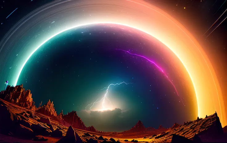 lightning storm on saturn, planet on main, low angle, (universe:1.2), (intricate details:1.22), hdr, (intricate details, hyperdetailed:1.2), whole body, cinematic, intense, cinematic composition, cinematic lighting, (rim lighting:1.3), color grading, focused,