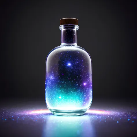 (galaxy in bottle:1.2), one empty bottle on table, gray wall on background, (yellow light on background:0.6), low angle, (intricate details:1.22), hdr, (intricate details, hyperdetailed:1.2), whole body, cinematic, intense, cinematic composition, cinematic lighting, (rim lighting:1.3), color grading, focused,