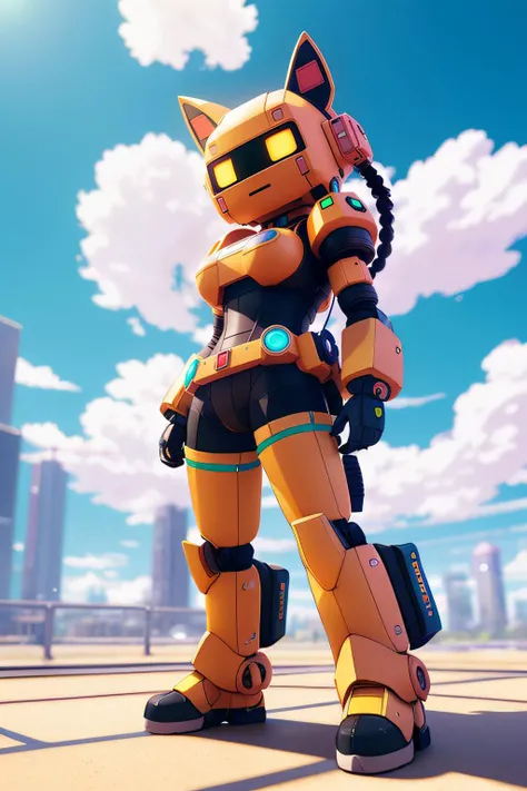 8k, a giant cute robot catgirl, toy, a raytraced image, soft pastel colors, 3d blender render, physically based rendering, (by Chris Foss:1.3) Photo, hdr, (intricate details, hyperdetailed:1.15), a tilt shift photo, an ambient occlusion render, unreal engine 5