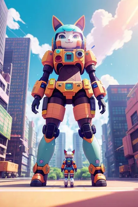 8k, a giant cute robot catgirl, toy, a raytraced image, soft pastel colors, 3d blender render, physically based rendering, (by Chris Foss:1.3) Photo, hdr, (intricate details, hyperdetailed:1.15), a tilt shift photo, an ambient occlusion render, unreal engine 5