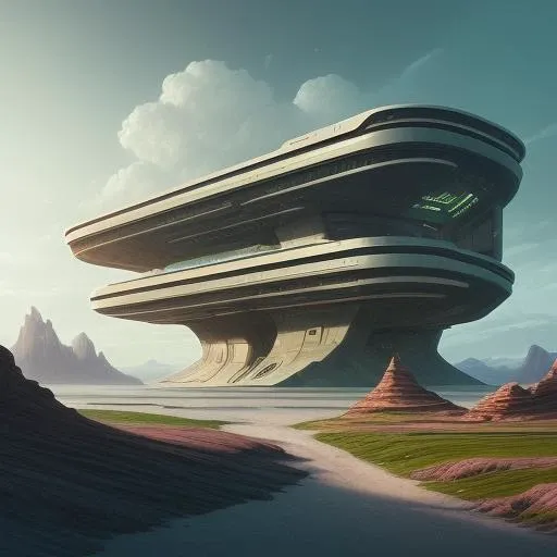 a building in a stunning landscape, science fiction