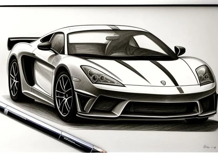 sports car, (pencil drawing), black and white