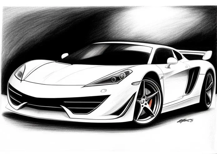 sports car, (pencil drawing), black and white
