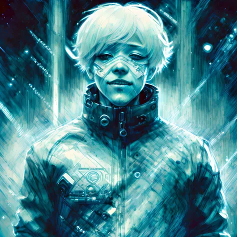 (masterpiece,detailed,highres:1.4) , model shot, close up, detailed face, fine detailed ghoul eye,
(kaneki ken),white hair,smile mask on face,retro turtleneck sweater,Tokyo Ghoul,retrofuturism background, vibrant colours, hdr,
,<lora:graphicNovelStyle_v10:0.8>, <lora:urbanSamuraiClothing_urbansamuraiV03:0.5>