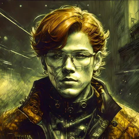 (masterpiece,detailed,highres:1.4) , model shot, close up, detailed face, fine detailed eyes,
(nishio nishiki),male,ginger middle hair,ghoul eye,retro jacket,glasses,Tokyo Ghoul,retrofuturism background, vibrant colours, hdr,
,<lora:graphicNovelStyle_v10:0.8>, <lora:urbanSamuraiClothing_urbansamuraiV03:0.5>