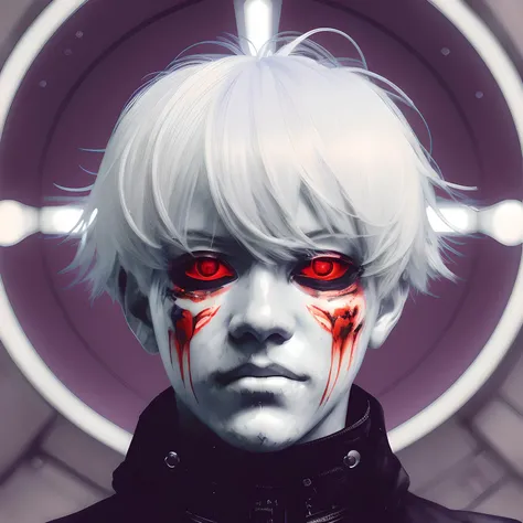 (masterpiece,detailed,highres:1.4) , model shot, close up, detailed face, fine detailed ghoul glowing eye,
(kaneki ken),18 yo,white hair,dead inside expression,retro turtleneck,Tokyo Ghoul,retrofuturism background, vibrant colours, hdr,
,<lora:graphicNovelStyle_v10:0.8>, <lora:urbanSamuraiClothing_urbansamuraiV03:0.5>