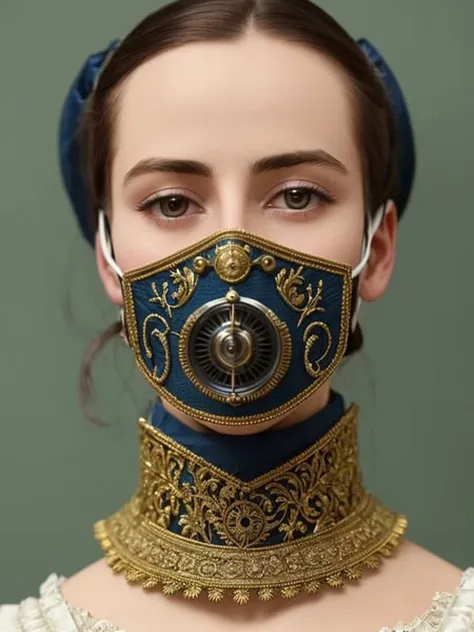 close up, victorian era, medical mask, cinematography, crafted, elegant, meticulous, magnificent, maximum details, extremely hyper aesthetic, intricately detailed