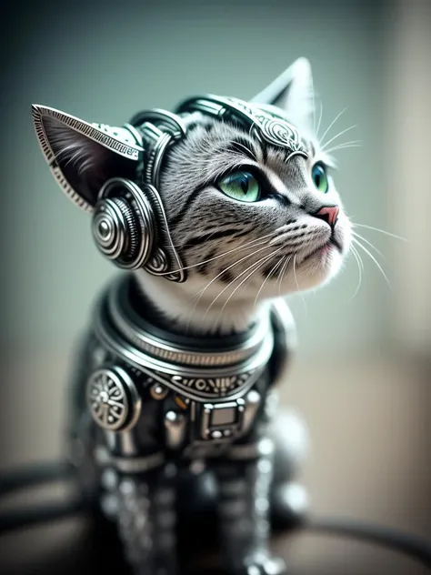 a cute kitten made out of metal, (cyborg:1.1), ([tail | detailed wire]:1.3), (intricate details), hdr, (intricate details, hyperdetailed:1.2), cinematic shot, vignette, centered