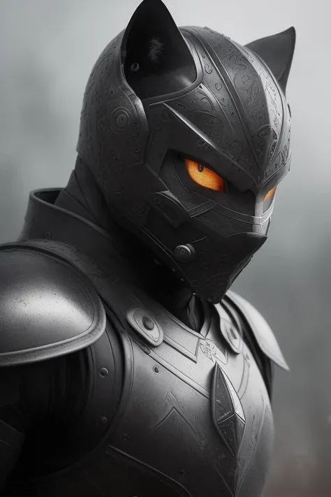 a black cat wearing a metal armor, detaled armor
(foggy background, epic realistic, rutkowski, hdr, intricate details, hyperdetalied, cinematic, rim light, muted color:1.2)