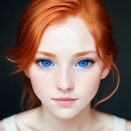a cute ginger, with a most perfect natural eyes, a lite blue pupils, a pink eye shadows, skin identation, natural skin texture, ultra close up portrait,  professional photo shot, raw ultra quality photo, intricate details, hyperdetailed, sharp focus,