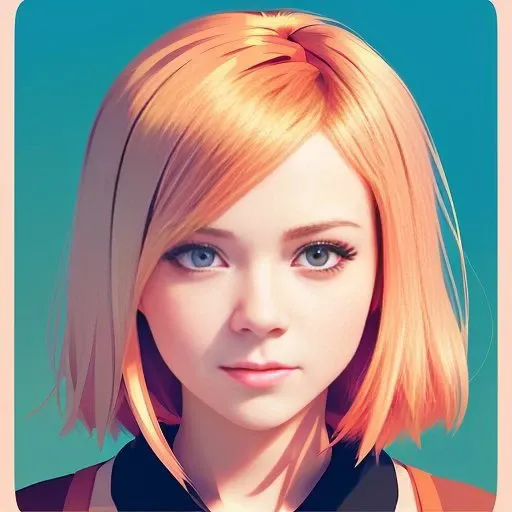 vector art, artwork by Ilya Kuvshinov, artwork by WLOP, detail vector art, loose brush effect, luminance, warm bright pastel colors, perfect hips, young Avril Lavigne, stretching, luminous, warm copper hair, pale, blue eyes, vector art, hazed out, artwork by Ilya Kuvshinov,  bright orange-pink car show background