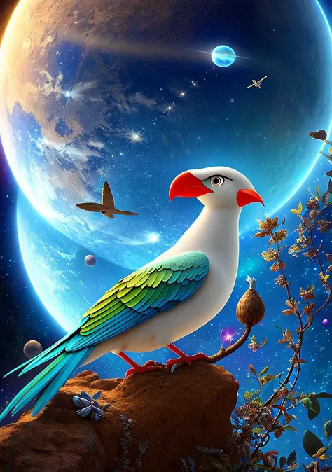 The talking bird, from the cartoon the secret of the third planet, highly detailed, intricate details, hyper detail, soft cinematic light, 4k textures, HDR