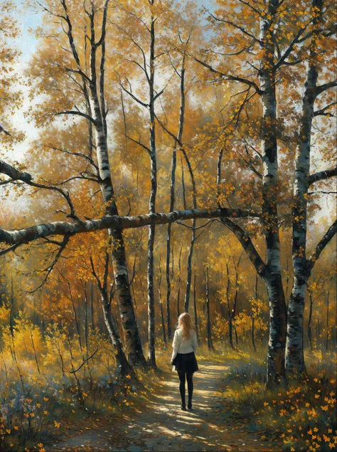 masterpiece painting of russian 30yo woman,(Scarlett johanson:0.3), happy, broken tree, birch, butterflies, sparkles, falling leaves,
(in style of jeremy mann:1.2), (intricate details:1.12), hdr, (heavy impasto:1.2), artstation,