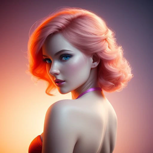 art by Mike Campau, oil art, theater curtain, random side view, very pale milk skin, anime young woman, perfect hourglass figure, posing, ultra cute, ultra joyful, bright blue eyes, pink-orange hair, wearing a warm pink-white ultra uptight corset beach dress, lut, ultra skin indentation, warm vibrant pastel colors, insane details, intricate details, hyperdetailed, closeup, 8k, volumetric light, depth of field, perfect anatomy, completely clean body, art by Mike Campau