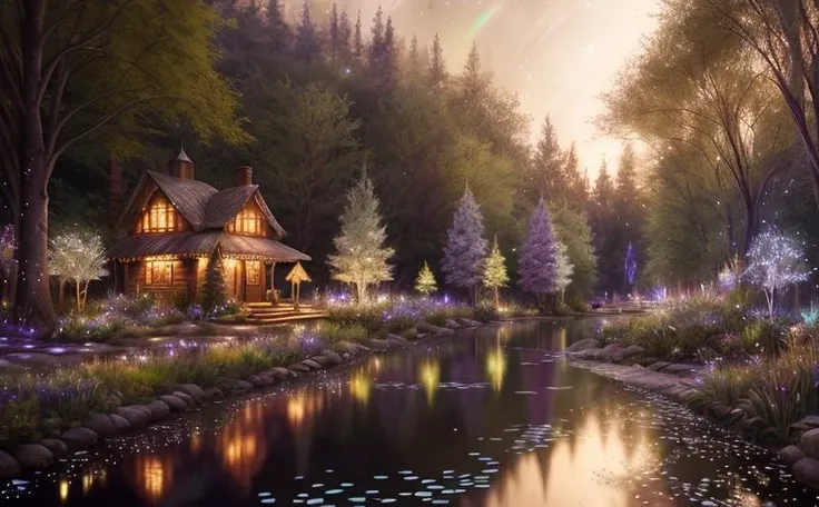 girl, elf ears, long silver hair, white dress, (fairy forest in the background, twilight, fireflies, colorful trees, river, house), (dark shot:1.17), epic realistic, faded, ((neutral colors)), art, (hdr:1.5), (muted colors:1.2), hyperdetailed, (artstation:1.5), cinematic, warm lights, dramatic light, (intricate details:1.1), complex background, (rutkowski:0.8), (teal and orange:0.4)