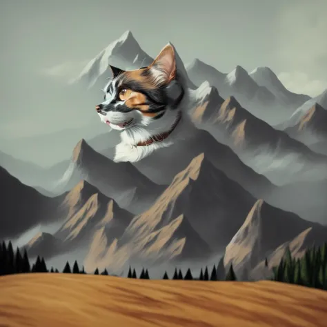 cat AND dog, masterpiece, mountains, solo