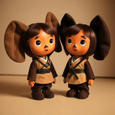 brown plush toy, animal (big round ears:1.3), masterpiece, best quality, dslr, intricate details, <lora:Cheburashka:0.55>, samurai dress