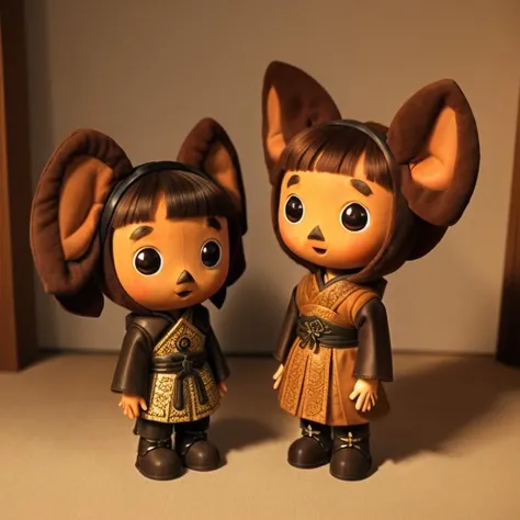 brown plush toy, animal (big round ears:1.3), masterpiece, best quality, dslr, intricate details, <lora:Cheburashka:0.55>, samurai dress