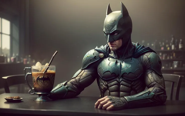 1batman drinking coffee in modern cafe, realistic face, realistic eyes, (dark shot:1.22), neutral colors, (hdr:1.4), (muted colors:1.4), (intricate), hyperdetailed, dramatic, intricate details, (technicolor:0.9), (rutkowski:0.8), cinematic, detailed, (intricate details:1.12), hdr, (intricate details, hyperdetailed:1.15) <lora:fairytaleai_v10:0.5>