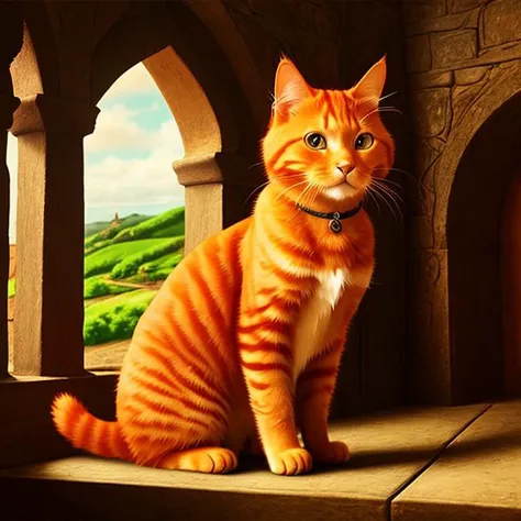 (ginger cat:1.3), medieval style, (cinematic:1.1), rutkowski, intricate detailed for background