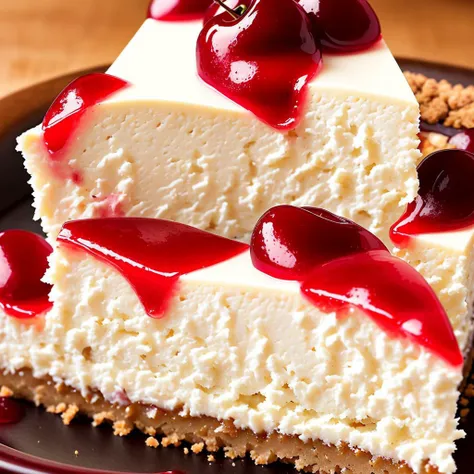 Appetizing slice of cherry cheesecake, professional photography and light, hdr, close-up