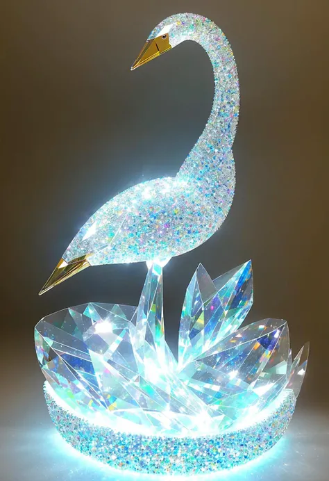 amazing, crystal sculpture, glass, swan, light diffraction, caustics, Swarovski diamond