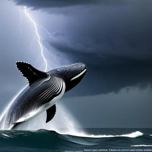 a humpback whale with sea snails on the tail, thunder storm, ((storm ocean:1.1)), 4k, photo, photography, detailed ocean background, national geography, masterpiece, best quality, stormy night