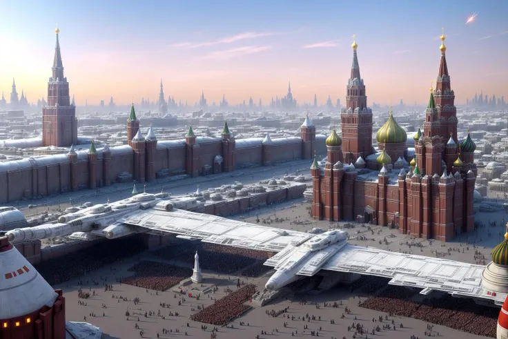 moscow, red square, (star wars:1.1), galactic republic, star destroyer in the sky, (clones in the squire:1.2)