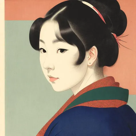 (((frontal portrait of a lady,))) painting, pretty face, japonisme, kasei culture, ukiyo-e (by Katsushika Hokusai)
