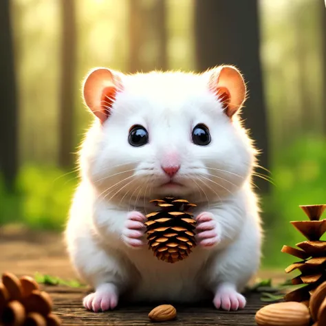 best quality, masterpiece, a cat|hamster,nuts, pinecone, cute, woods, forest, (leaves), <lora:popularTrainedOnTheMost_v10:1>, ( full body), sun light,