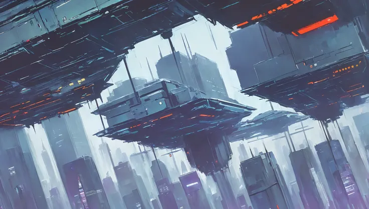 (abstract expressionist:1.1), (centered close up:1.2) of a (scifi repulsorcraft hovering:1.3) between skyscrapers, (cyberpunk:0.9), night fog, (style of Colin Cambell Cooper:1.2), (style of John Harris:0.9)