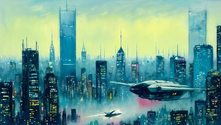 (abstract expressionist:1.1), (military repulsorcraft:1.1) (flying:1.4) high through skyscrapers of a (futuristic scifi city:1.1), (cyberpunk:0.8), night rain fog, (style of Colin Cambell Cooper:1.2), (style of John Atkinson Grimshaw:0.9)