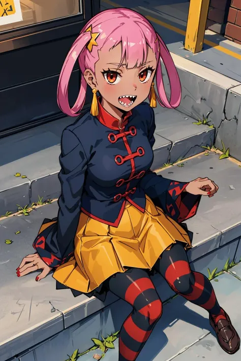 zPDXL, zPDXLxxx, score_9, score_8_up, score_7_up, score_6_up, score_5_up, score_4_up, BREAK ashley_spinelli, 1girl, solo, hose, striped clothes, dress, jacket, outdoors, playground, full body, twin braids, black jacket, short twintails, beanie, braid, twintails, , red dress, short hair, black eyes, looking at viewer, 5 toes, black toes nails, tied ankles together, tied arms, Focus full body, sit on a chair, boots, on dungeon