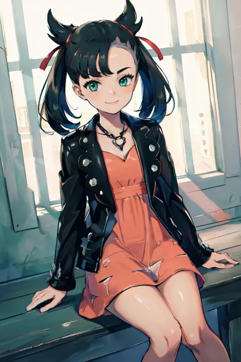 <lora:MarnieDef:0.9>marnie, dress, ribbon,green eyes,jacket, sitting,
(best quality, masterpiece, RAW photo,ultra-detailed:1.2), <lyco:GoodHands-beta2:1.0>,1girl,solo,looking at viewer,smile