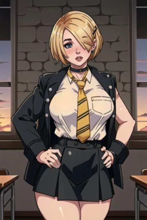 source_anime, rating_explicit, score_9, score_8_up, score_7_up, blonde_hair, goth, gothic, short_hair, looking at viewer, crop top, skirt, thighhighs, black clotges, hellsing, seras Victoria, goth girl, ikuchan, rape face, sinister, scheming, green eyes, smirk, standing, indoors, bedroom, fancy wallpaper, 1boy, cuckold, large male, ((size difference)), male head out of frame, front view, light skinned male, pale skinned male, ntr, netorare, standing side by side, standing, giant penis, duo, penis, huge penis