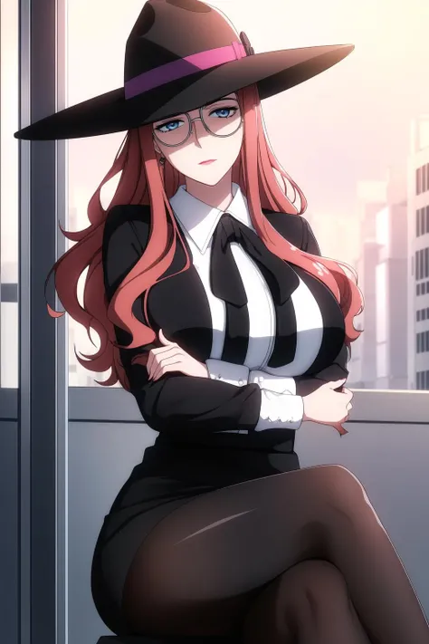 (day), a city with a lot of buildings and a clock tower in the middle of it's center,
sitting on a chair,crossed arms, crossed legs,
black Jacket,black headwear,witch hat,pantyhose,long sleeves,White_collared shirt, black ribbon,Black_Pencil_skirt,
<lora:more_details:0.1>,<lora:Sylvia_Sherwood_SPY-KK77-V1:0.7>,glasses,
long hair,red hair,blue eyes,lipstick,
1 girl, 20yo,Young female,Beautiful Finger,Beautiful long legs,Beautiful body,Beautiful Nose,Beautiful character design, perfect eyes, perfect face,expressive eyes,
looking at viewer, in the center of the image,(Upper_body),(Focus on her face),
official art,extremely detailed CG unity 8k wallpaper, perfect lighting,Colorful, Bright_Front_face_Lighting,shiny skin,
(masterpiece:1.0),(best_quality:1.0), ultra high res,4K,ultra-detailed,
photography, 8K, HDR, highres, absurdres:1.2, Kodak portra 400, film grain, blurry background, bokeh:1.2, lens flare, (vibrant_color:1.2)
(Beautiful,large_Breasts:1.4), (beautiful_face:1.5),(narrow_waist),