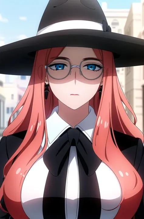 (day),White Background,blue sky,outdoors,
Standing at attention,
black Jacket,black headwear,witch hat,pantyhose,long sleeves,White_collared shirt, black ribbon,Black_Pencil_skirt,
<lora:more_details:0.1>,<lora:Sylvia_Sherwood_SPY-KK77-V1:0.7>,glasses,
long hair,red hair,blue eyes,lipstick,
1 girl, 20yo,Young female,Beautiful Finger,Beautiful long legs,Beautiful body,Beautiful Nose,Beautiful character design, perfect eyes, perfect face,expressive eyes,
looking at viewer,(Focus on her face),closed_mouth,
official art,extremely detailed CG unity 8k wallpaper, perfect lighting,Colorful, Bright_Front_face_Lighting,shiny skin,
(masterpiece:1.0),(best_quality:1.0), ultra high res,4K,ultra-detailed,
photography, 8K, HDR, highres, absurdres:1.2, Kodak portra 400, film grain, blurry background, bokeh:1.2, lens flare, (vibrant_color:1.2)
(Beautiful,large_Breasts:1.4), (beautiful_face:1.5),(narrow_waist),