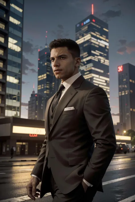 ((ultra detailed, masterpiece, best quality))
<lora:MafiaLincoln:0.8>
MafiaLincoln, 1boy, solo, buzz cut, brown eyes, muscular, In a modern urban setting, tailored suit and tie, skyscrapers in the background, confidently walking with a cityscape behind