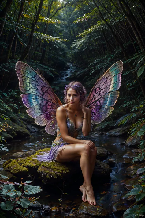 (photorealistic:1.4), hyperrealistic, intricate, sharp focus, cinematic lighting, 8K UHD BREAK photo of a woman sitting next to a river in a forest, (edgFae, fairy wings), choker, headband, hip belt BREAK disheveled Lavender hair BREAK [by greg rutkowski:0.5], [by Boris Vallejo:0.7], [by luis royo:0.3], detailed shadows, detailed skin, skin pores  <lora:epi_noiseoffset_v2_st:0.5> <lora:LowRA:0.2> <lora:deluster2:-0.3>   <lora:skinny_new_skin:0.2> <lora:edgFae_FINAL:0.4><lora:nighcore:0.6>