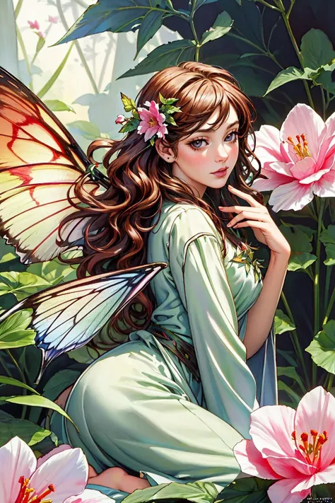  Secret Garden、Lots of colorful butterflies々is flying、one person, 独奏, Long Hair, smile, High resolution, masterpiece, Anatomically correct, 最High quality, detail, High detail, High quality, quality, Very detailed, Very Long Hair, Large Breasts, Earrings, Ultra Wide Angle, accessories, Sparkle Effect, Illustration, Anime Style, digital art, Surrounded by roses、Beautiful woman、Long eyelashes、Fairy in a dress、Fantasy Oil Painting、8k octane, art nouveau, Romanticism, Gentle colors, Soft Light, 
