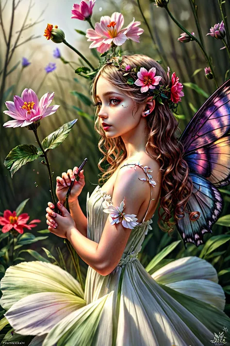 ((Masterpiece, best quality,edgQuality)),
edgFae,flower fairy, a fairy with a flower in her hand ,drawn in edgFae style,wearing edgFae <lora:edgFae_FINAL:1>