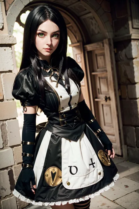 (masterpiece, highres, best quality:1.2)
 <lora:AliceMadness:0.8>
AliceMadness, 1girl, solo, long hair, black hair, gloves, green eyes, fingerless gloves, makeup