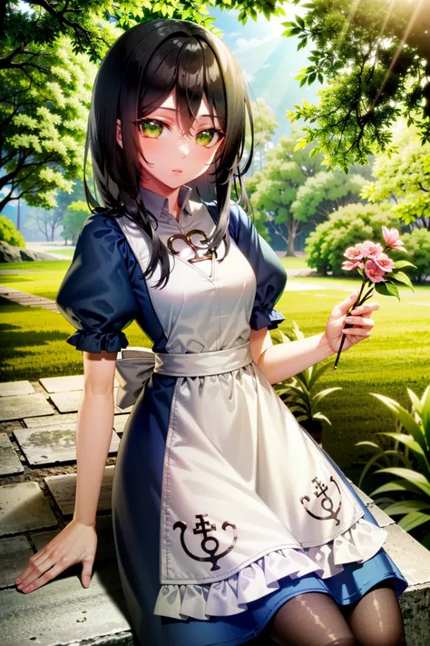 (masterpiece, highres, best quality:1.2)
<lora:AliceMadness:0.8>
AliceMadness, 1girl, solo, long hair, black hair, green eyes, in lush jungle with flowers