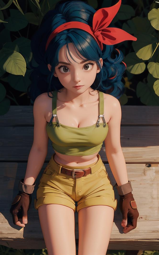 A close up of a woman with blue hair and a green top - SeaArt AI