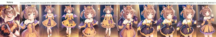 Noloral,nekopara, nekopara_azuki, 1girl, brown hair, solo, crown, wings, animal ears, brown eyes, looking at viewer, horns, halloween, short hair, detached sleeves, dress, bat wings, bow, ribbon, halloween costume, blush, twintails, mini crown, wooden floor, choker