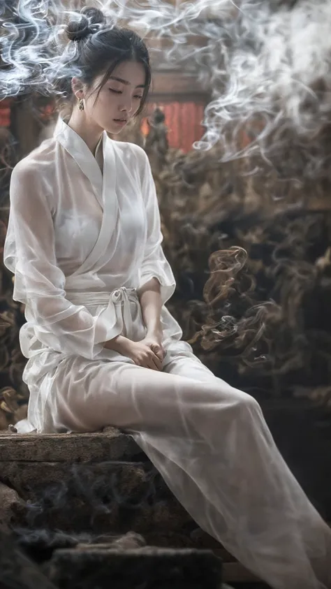 (RAW photo, best quality), (realistic, photo-realistic:1.3), extremely delicate and beautiful, Amazing, finely detail, masterpiece, ultra-detailed, highres,best illustration, best shadow,intricate,depth of field,
dark background,
sharp focus, volumetric fog, 8k UHD, DSLR, high quality,( film grain:1.4), Fujifilm XT3,<lora:Smoke:1>