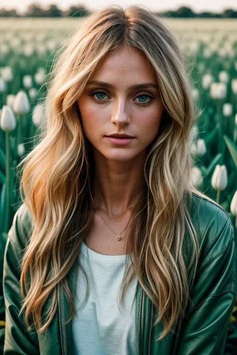 photo of beautiful (kb0ck-135:0.99), a woman with perfect hair, wearing Seafoam Green (safari jacket:1.1),  (A tranquil, sunlit field of wild tulips:1.1), (closeup portrait), modelshoot style, (extremely detailed CG unity 8k wallpaper), professional majestic photography, (Leica M6 Camera), 24mm, exposure blend, hdr, faded, extremely intricate, High (Detail:1.1), Sharp focus, dramatic, soft cinematic light, (looking at viewer), (detailed pupils), 4k textures, elegant, ((((cinematic look)))), soothing tones, insane details, hyperdetailed, low contrast, (epicPhoto)